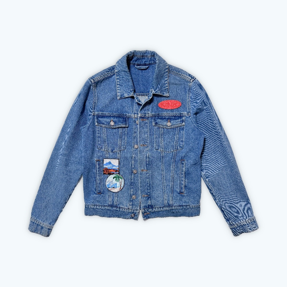 Kenzo Medium Wash Denim Jacket with Patches
